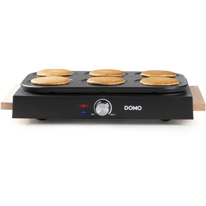 DOMO Crepe Maker - DO8717P - 1000W - Makes 6 Crepes - Adjustable Thermostat - Black/Wood