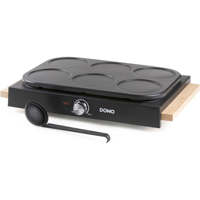 DOMO Crepe Maker - DO8717P - 1000W - Makes 6 Crepes - Adjustable Thermostat - Black/Wood