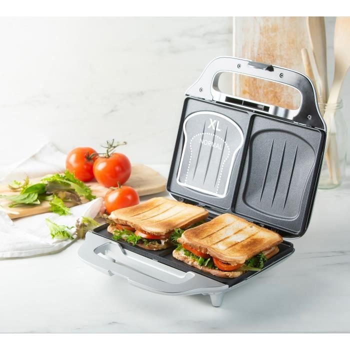 Sandwich Maker – Non-Stick Plates, 900W, for 2 XL Sandwiches (25 x 15 cm) 900-Watt-Leistung