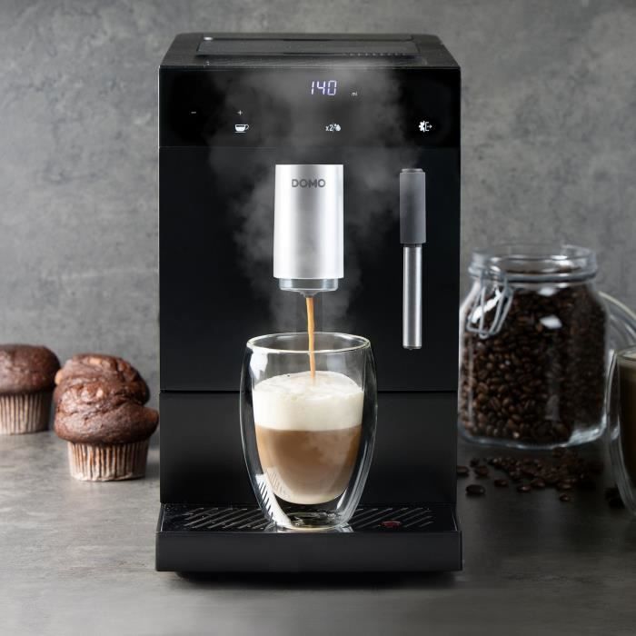 DOMO DO1150K Automatic Espresso Machine with Grinder - 1350 W - 19 Bar - Black