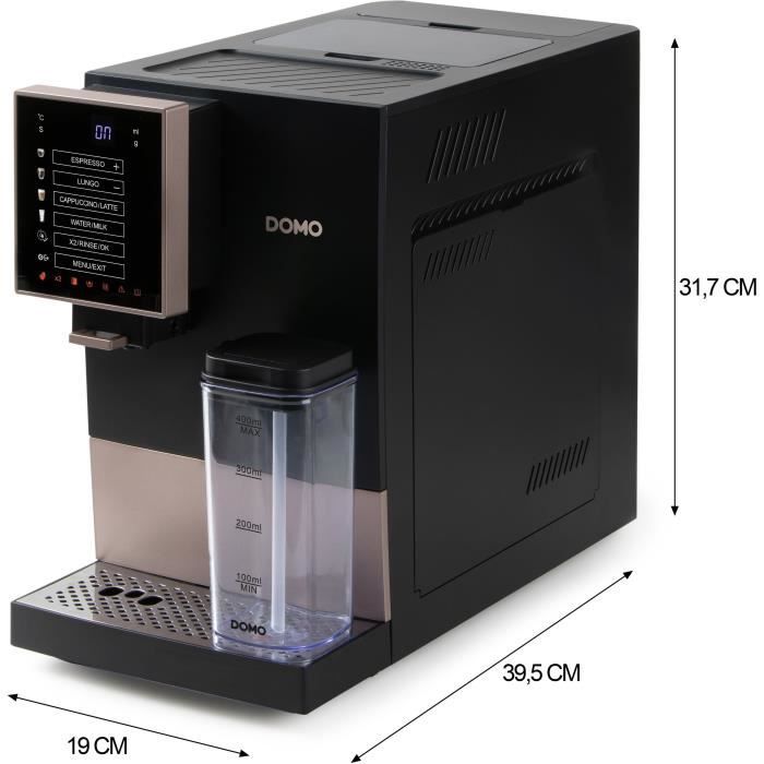 DOMO DO743K Automatic Espresso Machine with Grinder - 1350 W - 19 Bar - Black