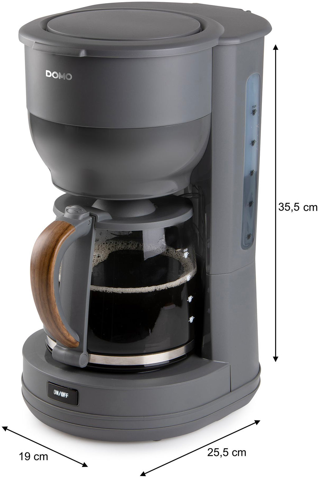 DOMO Filter Coffee Maker, 1.25 L, 10 Cups, Grey/Wood, DO754K