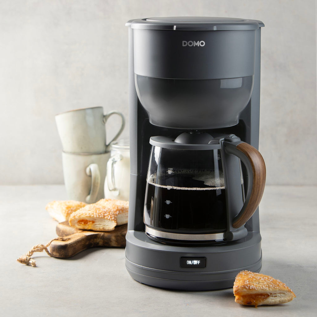 DOMO Filter Coffee Maker, 1.25 L, 10 Cups, Grey/Wood, DO754K
