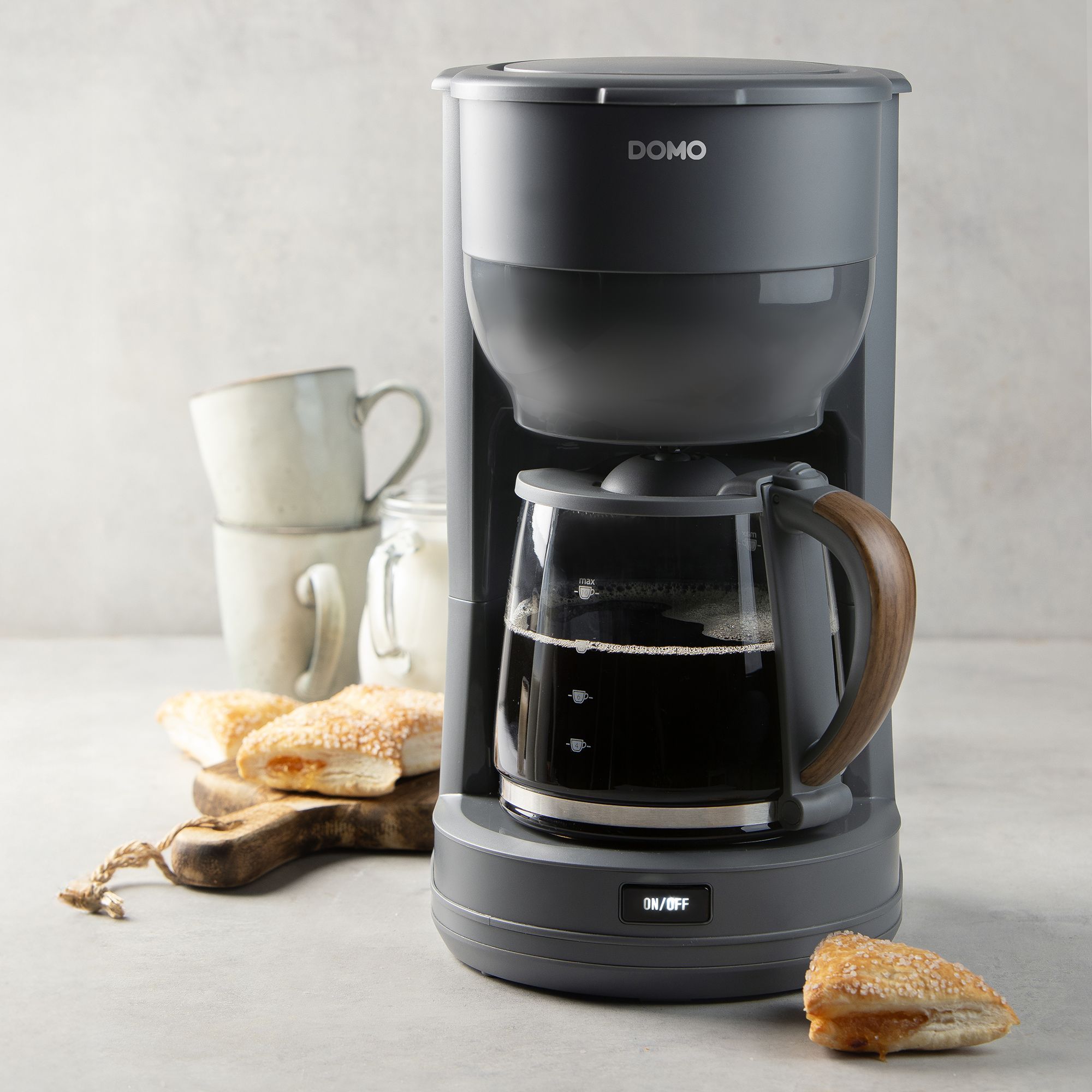 DOMO Filter Coffee Maker, 1.25 L, 10 Cups, Grey/Wood, DO754K