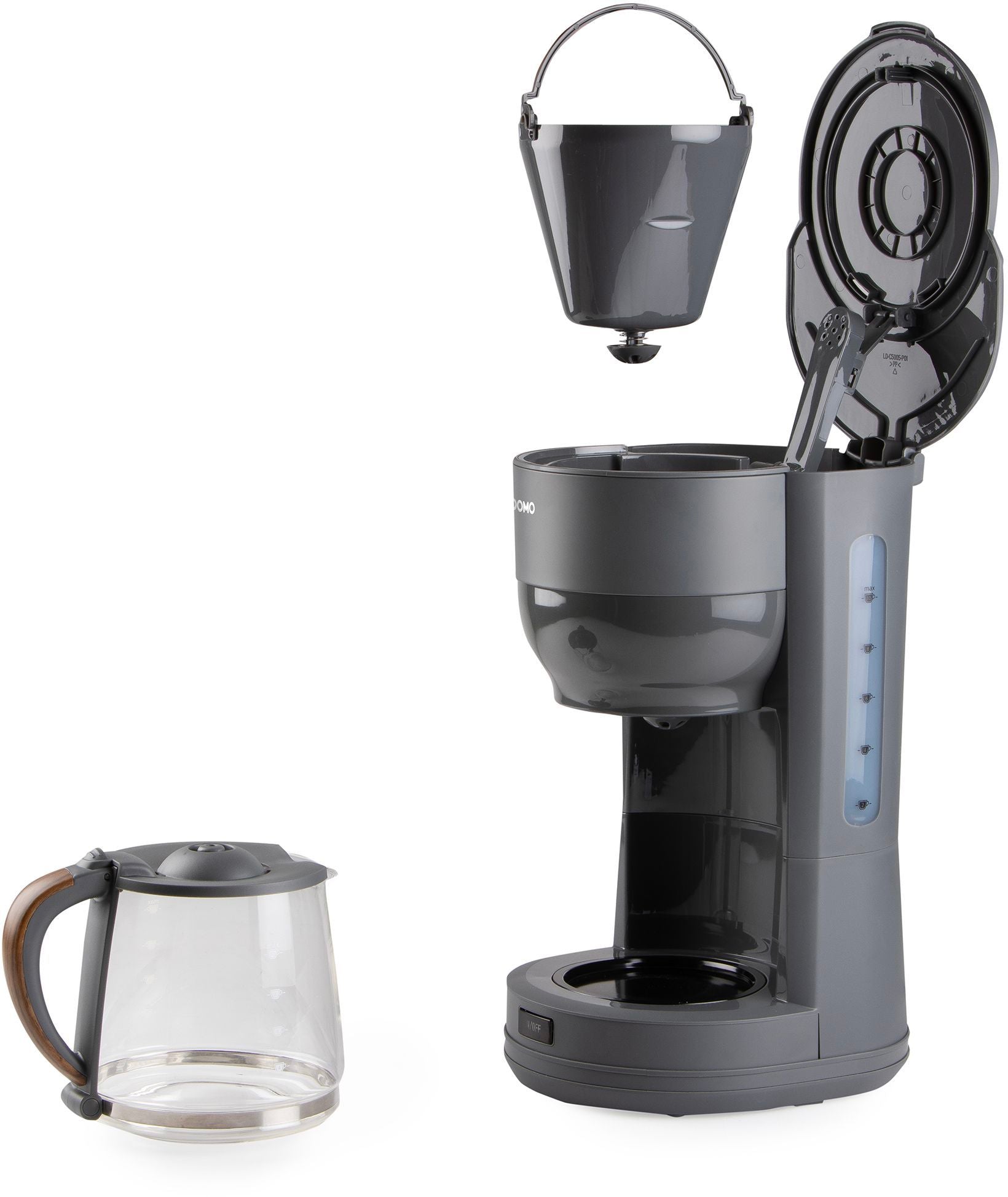 DOMO Filter Coffee Maker, 1.25 L, 10 Cups, Grey/Wood, DO754K