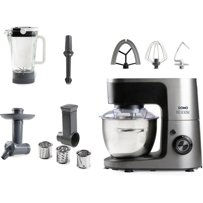 DOMO Multifunctional Stand Mixer - 1200W - 4.5 L - 8 Speeds + Pulse - Grey/ Black