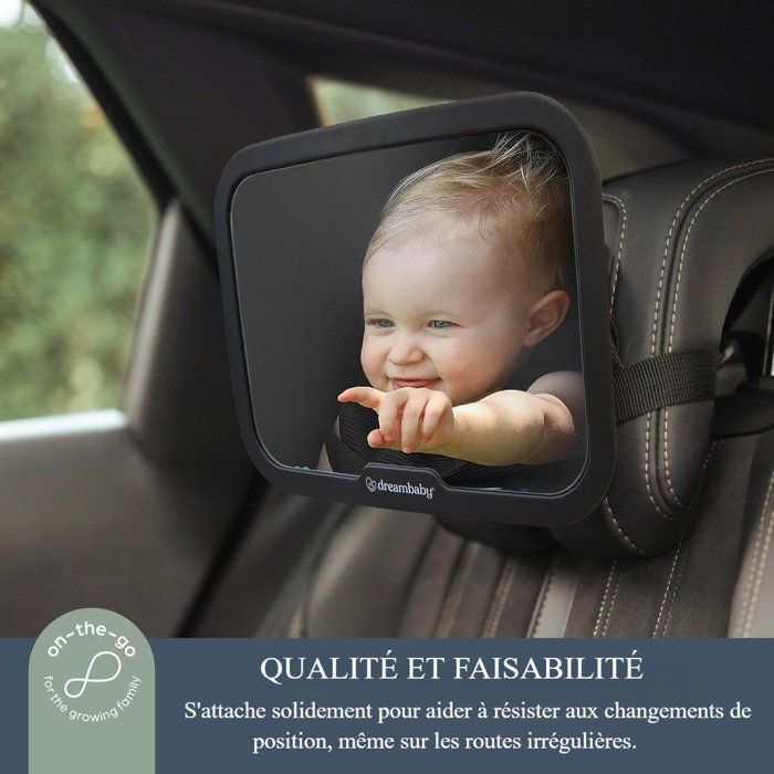 DREAMBABY - Large Adjustable Mirror - For Baby's Rear Seat - Rectangular - Black - 20 x 24 cm