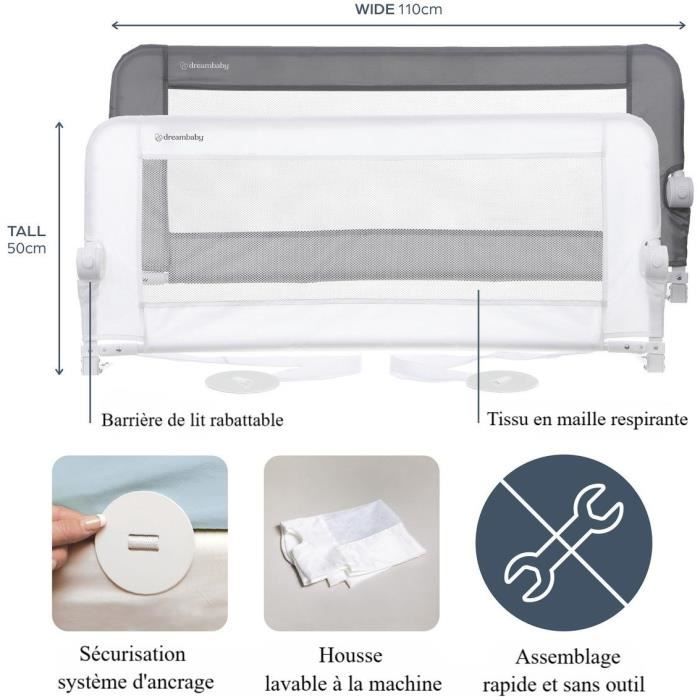 Dreambaby Maggie Bed Rail 110 cm - For Built-in and Flat Beds - 50 cm High