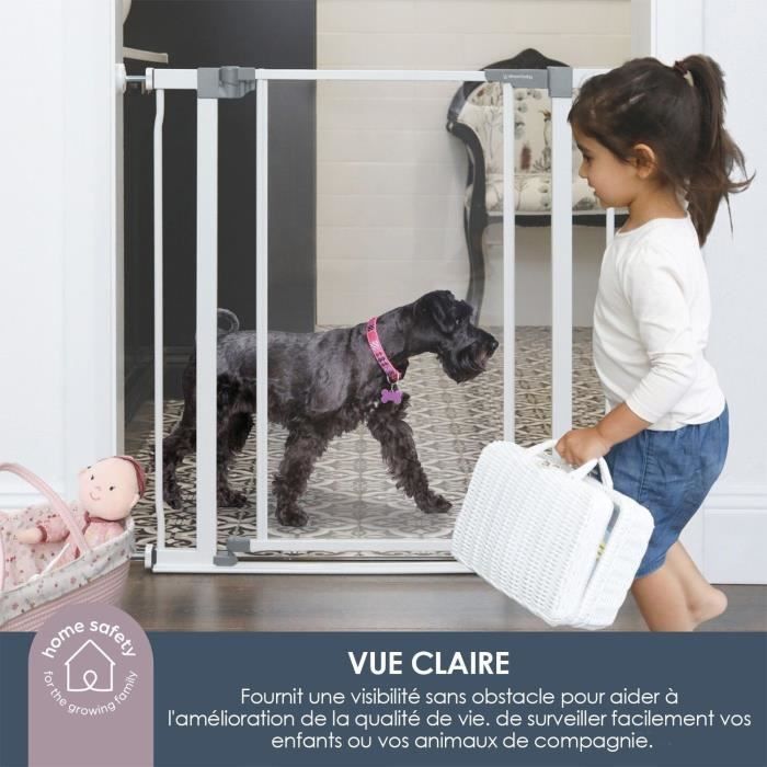 DREAMBABY Safety Gate with Transparent Panel - Hold-open Function - Anti-fall Base - White