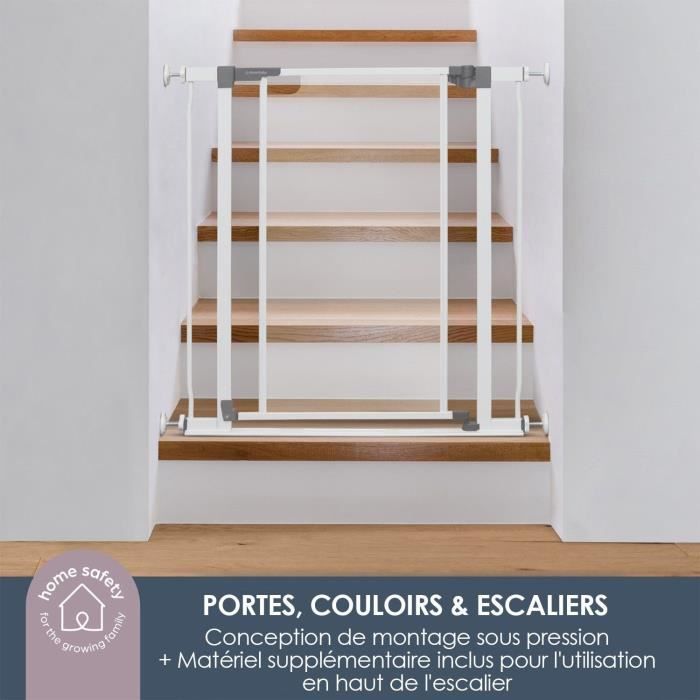 DREAMBABY Safety Gate with Transparent Panel - Hold-open Function - Anti-fall Base - White