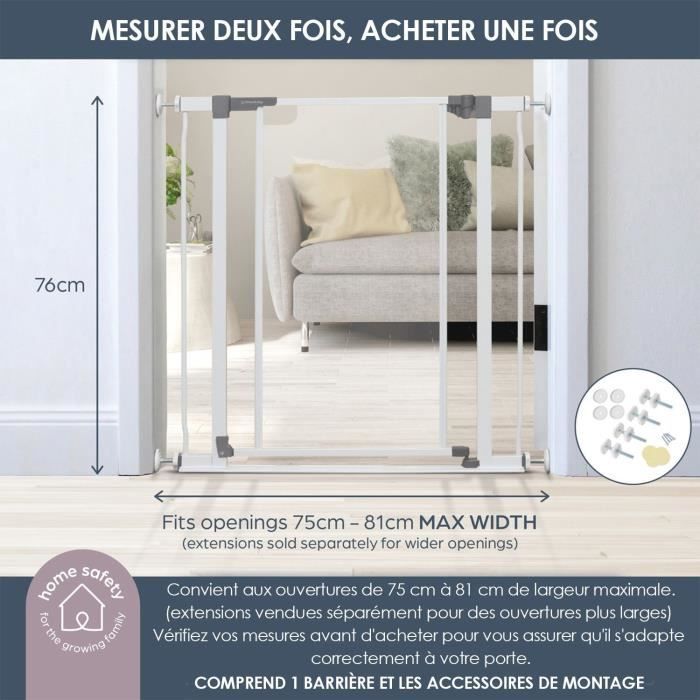 DREAMBABY Safety Gate with Transparent Panel - Hold-open Function - Anti-fall Base - White