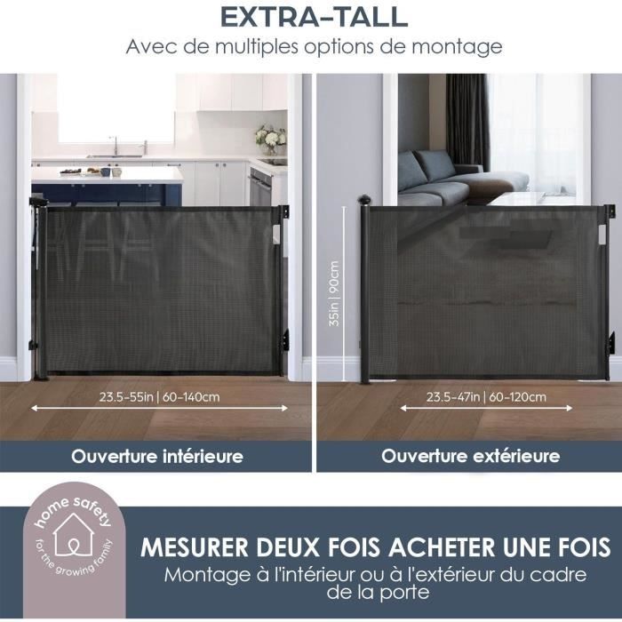 Extra haute barriere de sécurité rétractable - DREAMBABY - 60 a 140 cm H90 cm - Noir
