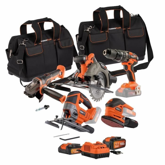 Dual Power Tool Set - Angle Grinder, Drill/Driver, Jigsaw, Circular Saw - 20V Batteries Included