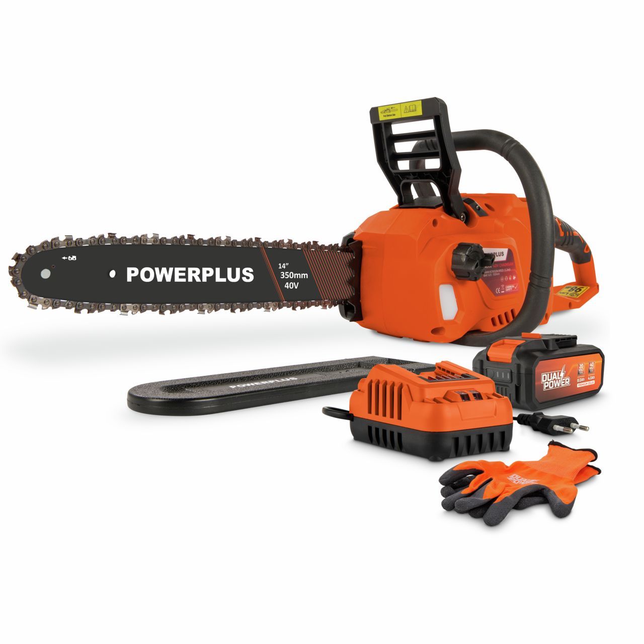 Dual Power Battery-Powered Chainsaw - 40V - 350 mm Guide Bar - Battery and Charger Included POWDPGCSS2