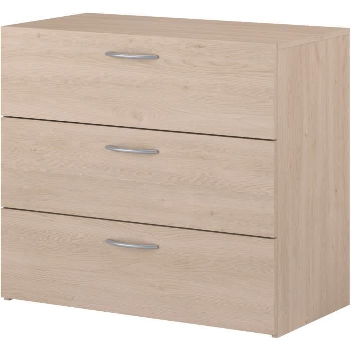 EASY LIFE Chest of Drawers - 3 Drawers - Oak Finish - W 78.2 x D 40.8 x H 69.3 cm - PARISOT