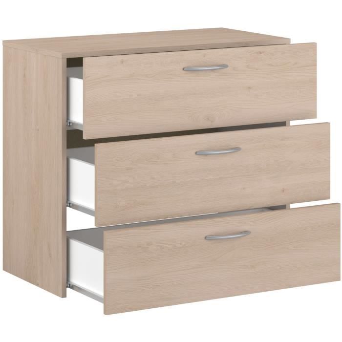 EASY LIFE Chest of Drawers - 3 Drawers - Oak Finish - W 78.2 x D 40.8 x H 69.3 cm - PARISOT