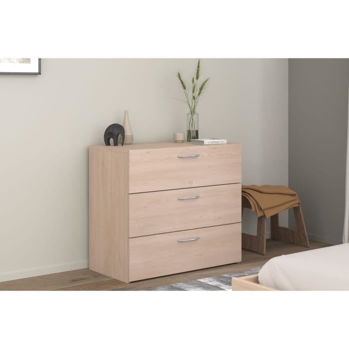 EASY LIFE Chest of Drawers - 3 Drawers - Oak Finish - W 78.2 x D 40.8 x H 69.3 cm - PARISOT