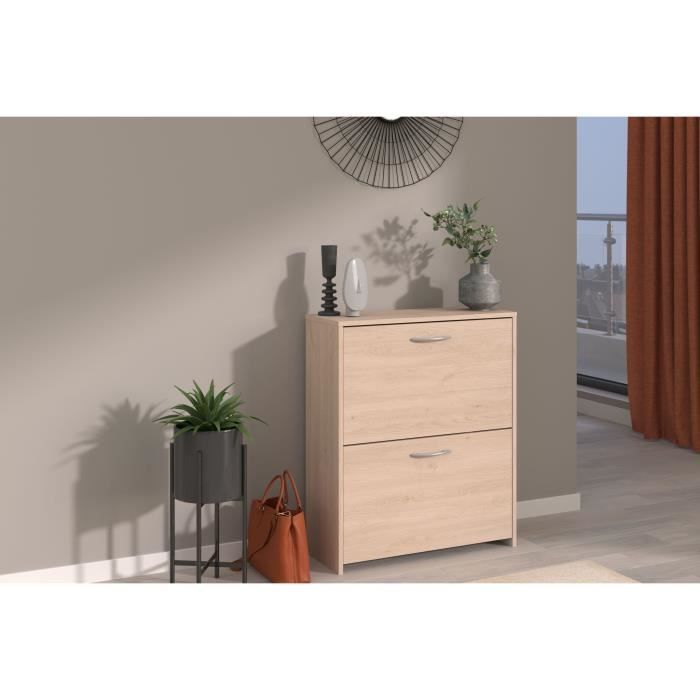 EASY LIFE Shoe Cabinet - Oak Finish - 12 Pairs - W66.5 x D25.1 x H78.5 cm H78.5cm