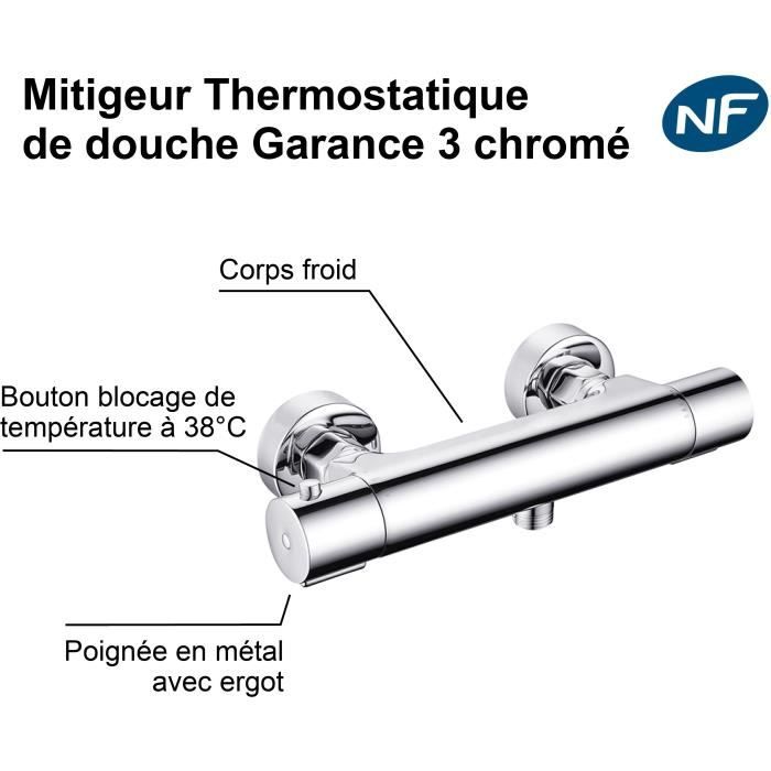 Thermostatic Shower Mixer - EDOUARD ROUSSEAU Garance 3 - Chrome Finish