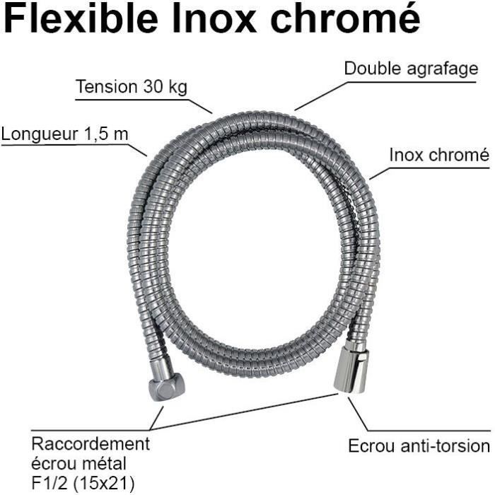 ROUSSEAU Shower Hose 1.50 m Double-Interlock Chrome-Plated Stainless Steel - Anti-Twist