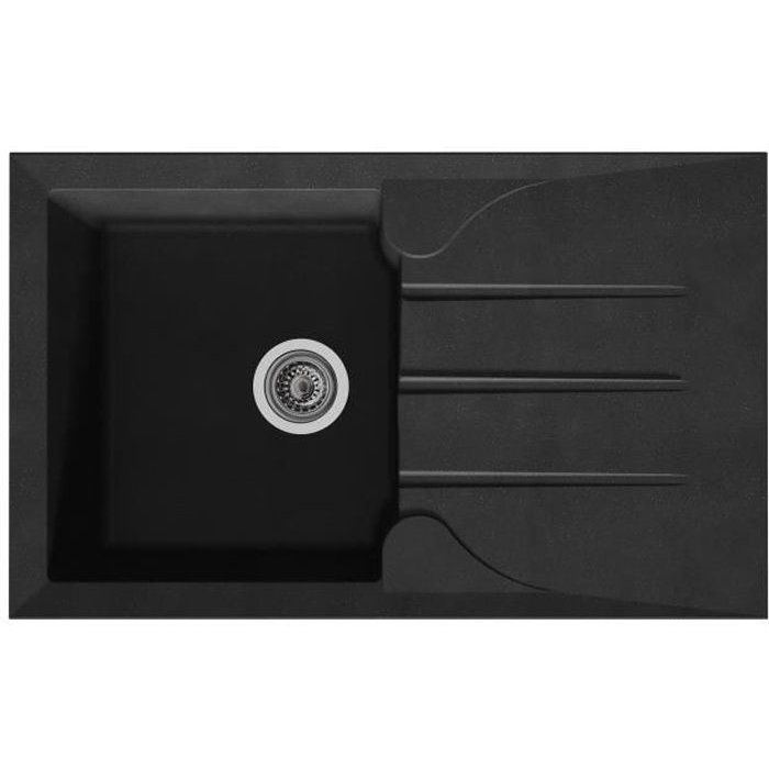 STRADOUR Aloa Inset Kitchen Sink, 1 Bowl + 1 Drainer - Black - 81 x 50 cm