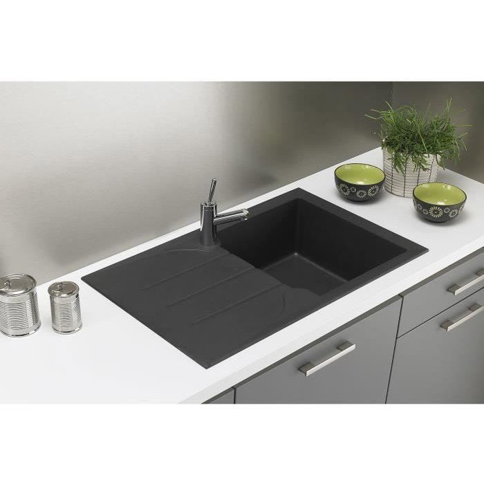 STRADOUR Aloa Inset Kitchen Sink, 1 Bowl + 1 Drainer - Black - 81 x 50 cm