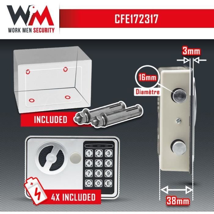 Work Men Security Electronic Safe - CFE172317 - External Dimensions 17 x 23 x 17 cm