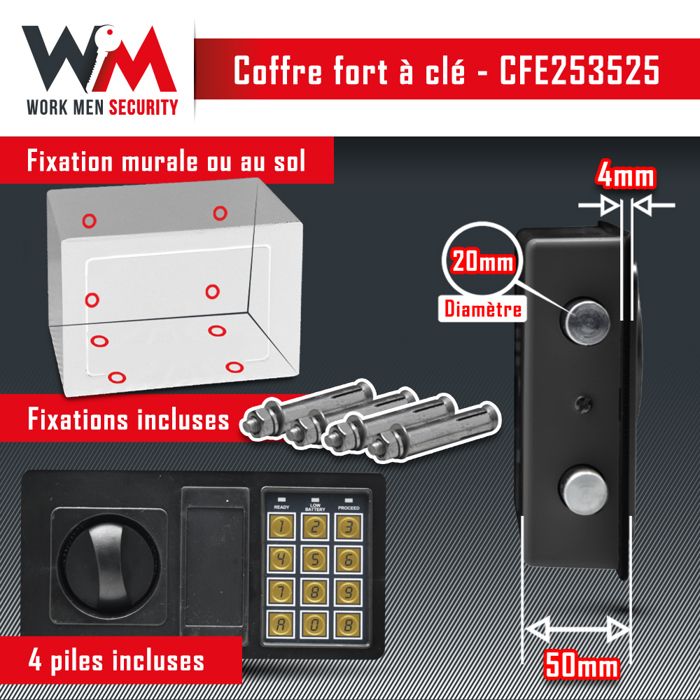 Work Men Security Electronic Safe - CFE253525 - External Dimensions 25 x 35 x 25 cm
