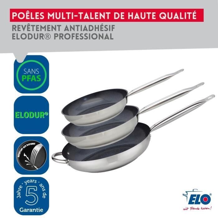 ELO Set of 3 Induction Pans - Professional - 18/10 ELODUR Stainless Steel - Ø 24-28-32 cm