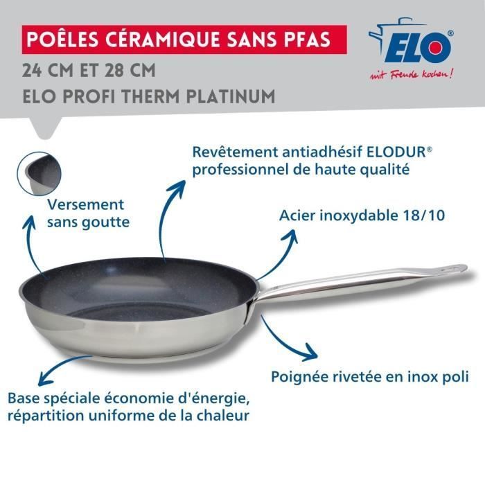 ELO Set of 3 Induction Frying Pans with Glass Lids - Professional - 18/10 ELODUR Stainless Steel - Ø 24-28-32 cm