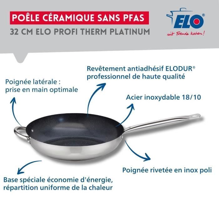 ELO Set of 3 Induction Frying Pans with Glass Lids - Professional - 18/10 ELODUR Stainless Steel - Ø 24-28-32 cm