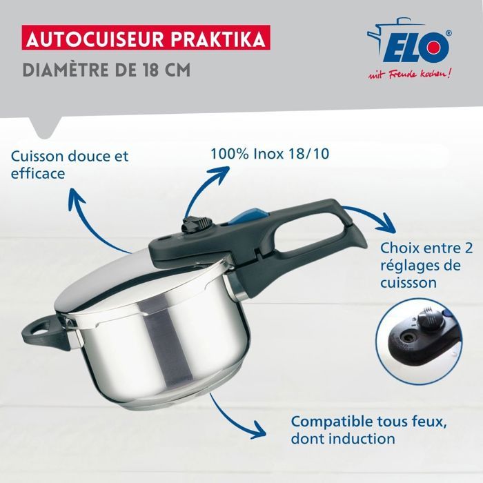 FACKELMANN Elo Praktika Pressure Cooker 18 cm 2.7 Liters Compatible with Induction