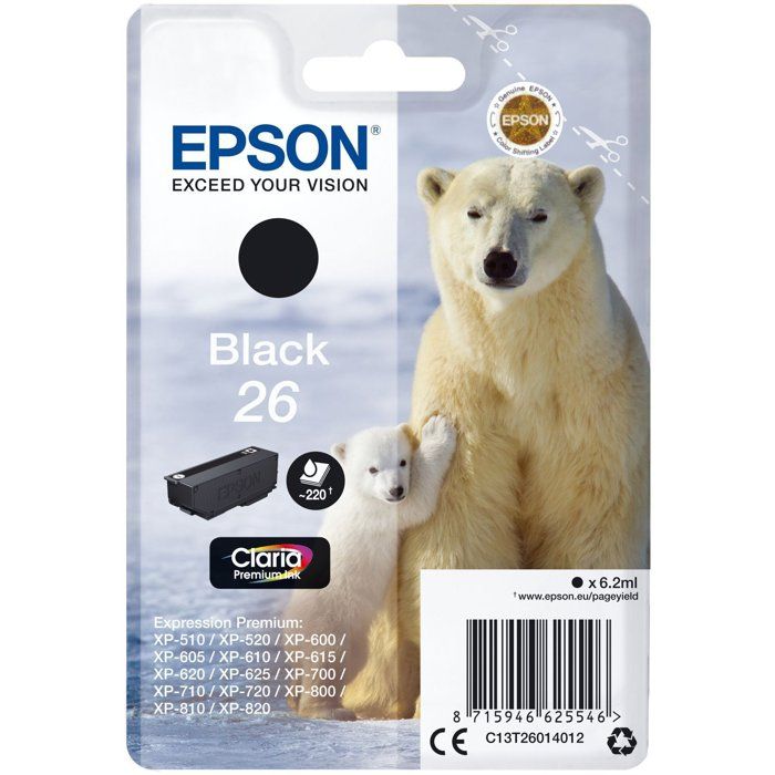 EPSON T2601 Black Ink Cartridge - Polar Bear (C13T26014012)