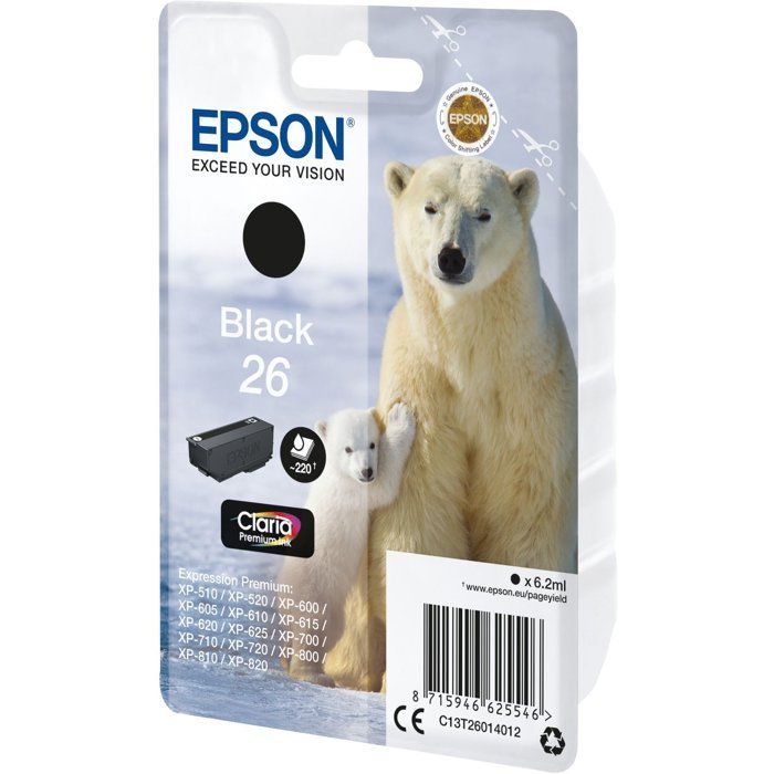 EPSON T2601 Black Ink Cartridge - Polar Bear (C13T26014012)