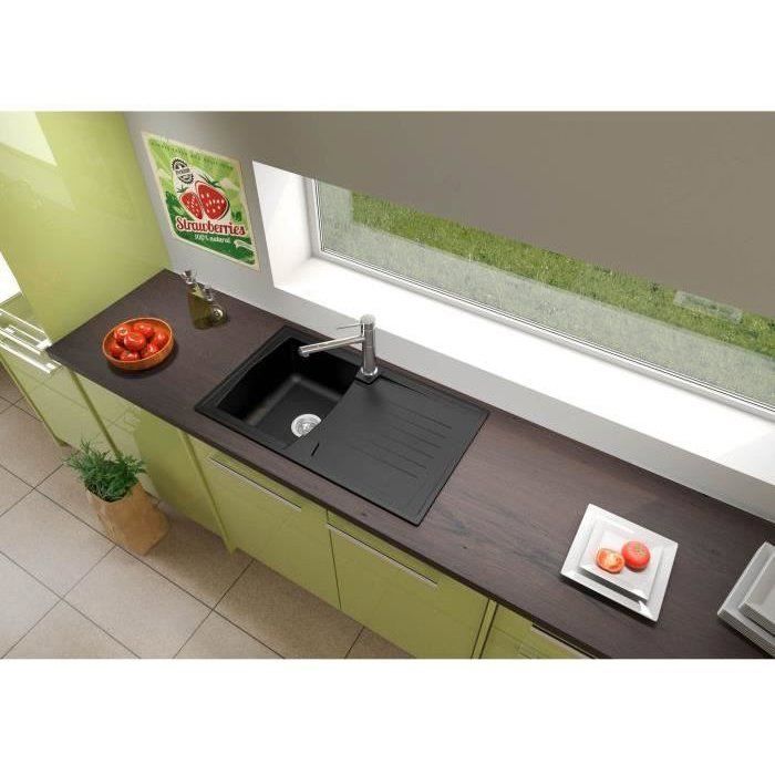 STRADOUR Arena Inset Kitchen Sink - 1 Bowl + 1 Drainer - Resin - 86 x 50 cm - Black 1-Bowl