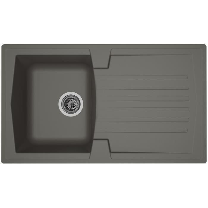 STRADOUR Arena Inset Kitchen Sink - 1 Bowl + 1 Drainer - Resin - 86 x 50 cm - Concrete Grey 1-Bowl