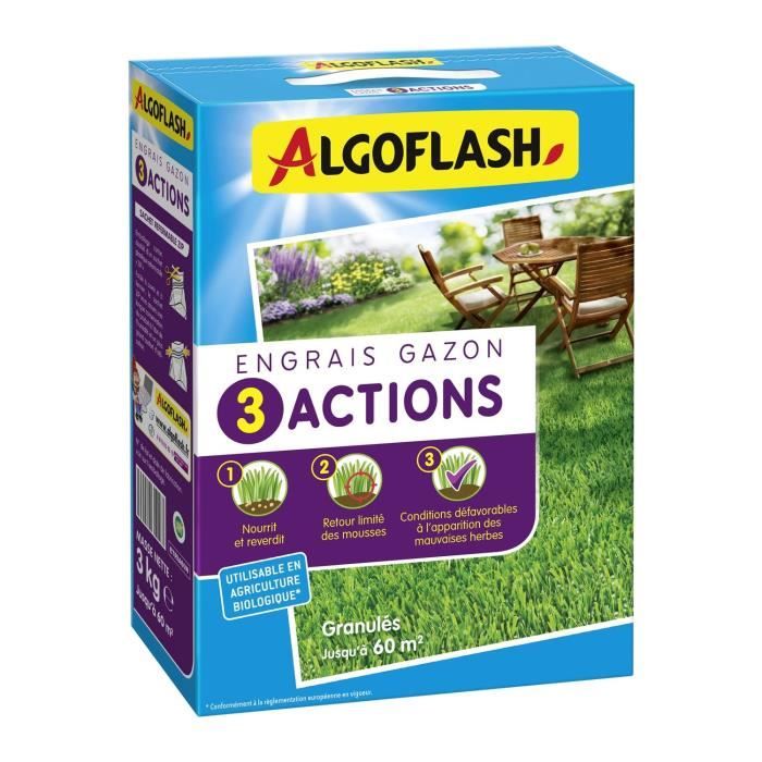 ALGOFLASH NATURASOL Lawn Fertilizer - 3 Actions - 3 kg