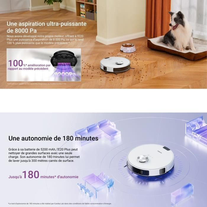 Eureka E20 Plus - Robot Vacuum Cleaner with Automatic Emptying - 8000 Pa