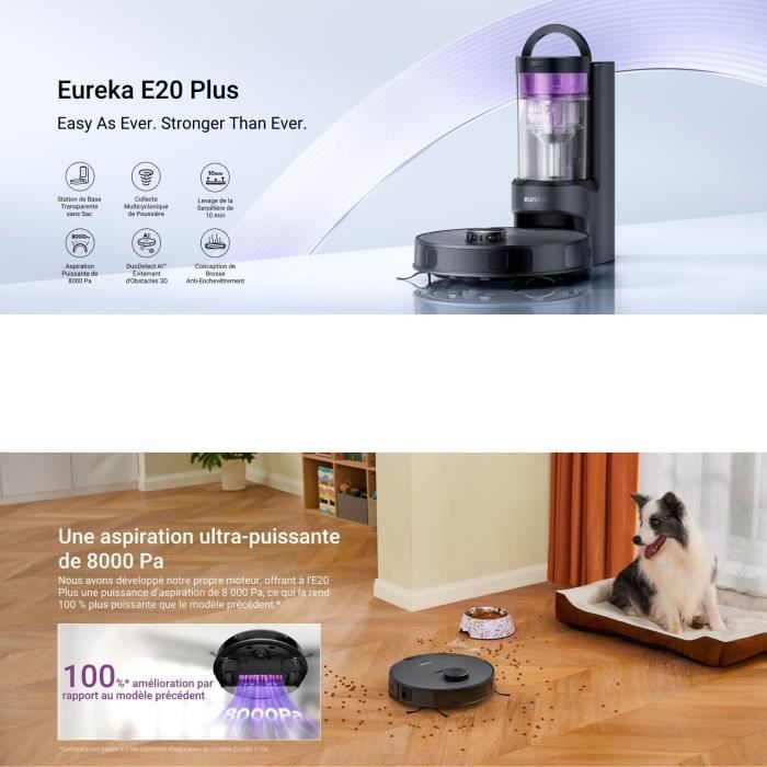 EUREKA E20 Plus - Robot Vacuum Cleaner - 8000 Pa - Automatic Emptying Station - Model E20 Plus