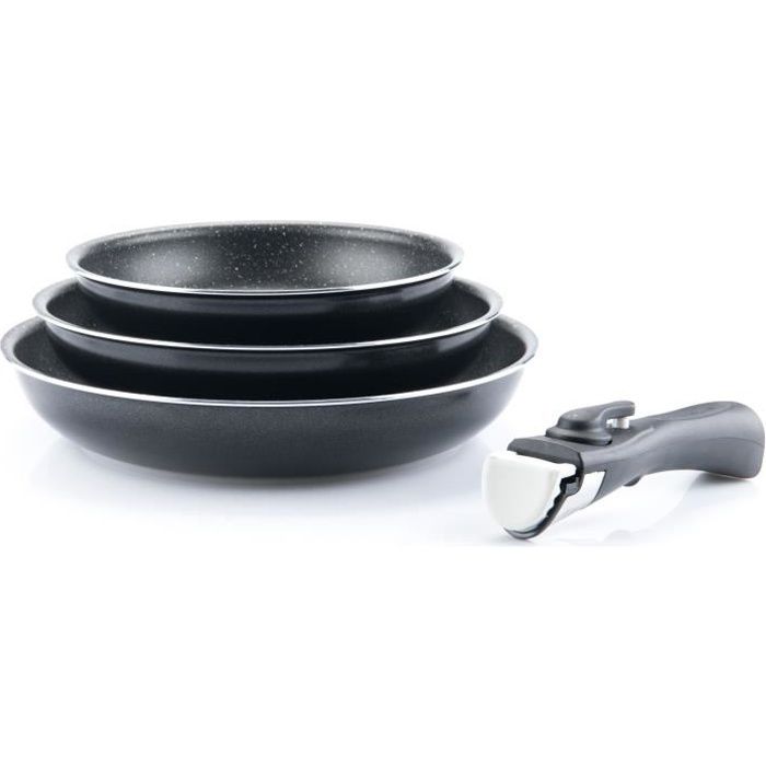 ARTHUR MARTIN Frying Pan Set - 3 Pieces - Black Aluminum - 20/24/28 cm - Suitable for All Hobs Including Induction - AM130