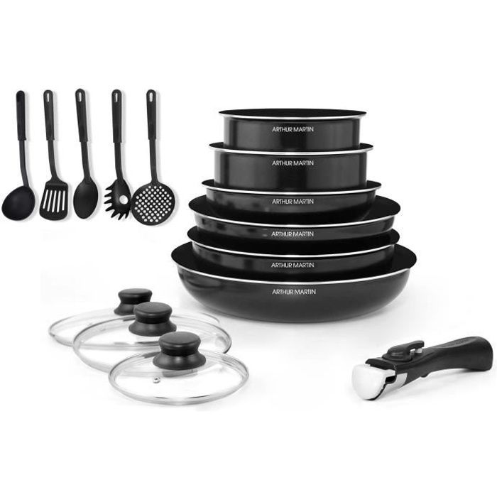 ARTHUR MARTIN 15-piece cookware set - Aluminum - Removable handle - Suitable for all hobs including induction
