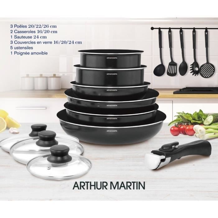 ARTHUR MARTIN 15-piece cookware set - Aluminum - Removable handle - Suitable for all hobs including induction