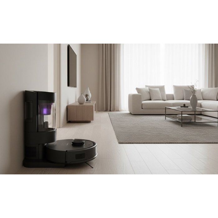 Robot aspirateur laveur - EZICLEAN AirFlow MAX - LIDAR connecté avec base de vidage - 15 000 Pa - 2 L - 160 min - Noir