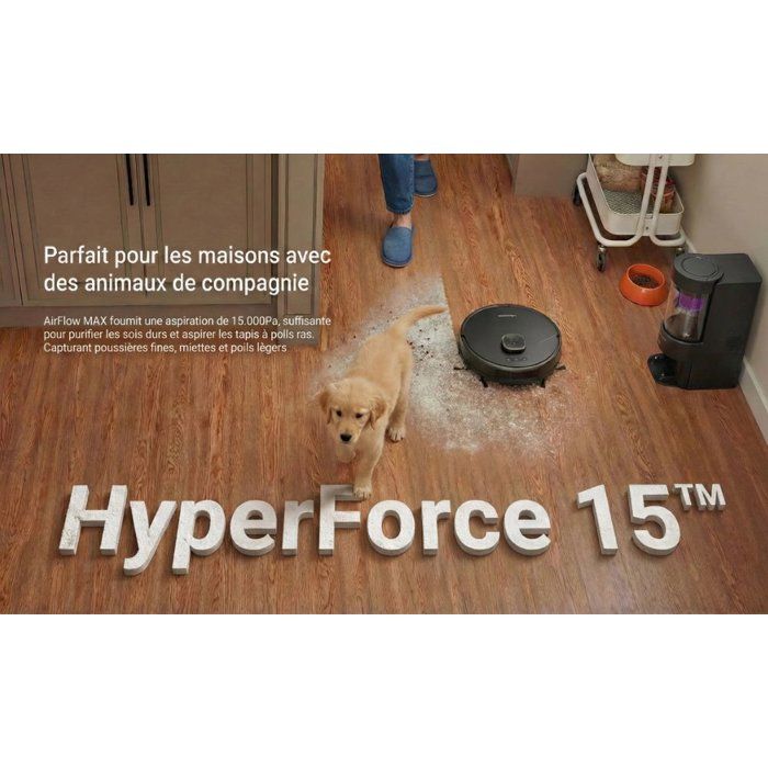 Robot aspirateur laveur - EZICLEAN AirFlow MAX - LIDAR connecté avec base de vidage - 15 000 Pa - 2 L - 160 min - Noir