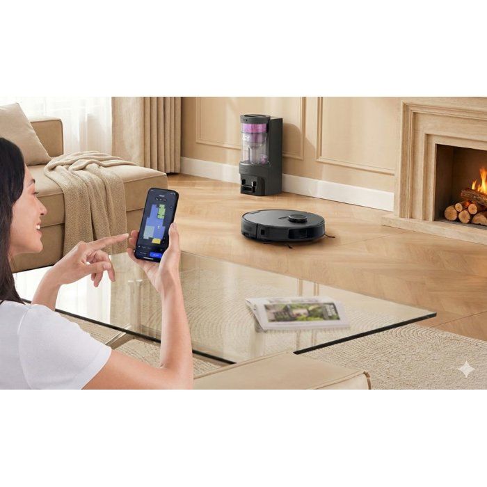 Robot aspirateur laveur - EZICLEAN AirFlow MAX - LIDAR connecté avec base de vidage - 15 000 Pa - 2 L - 160 min - Noir