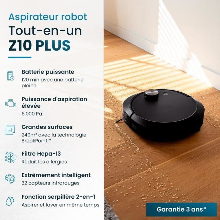 EZICLEAN Z10 Plus Connected Robot Vacuum Cleaner and Mop - 240 min - 6000pa - 180m² - 1.5 L