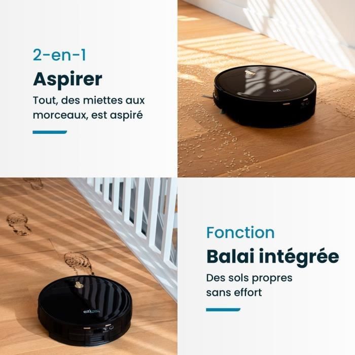 EZICLEAN I-Bot Z5 - Connected Robot Vacuum Cleaner and Mop - 75 min Runtime - 0.25 L Dustbin 2.6Speed 60-90m2