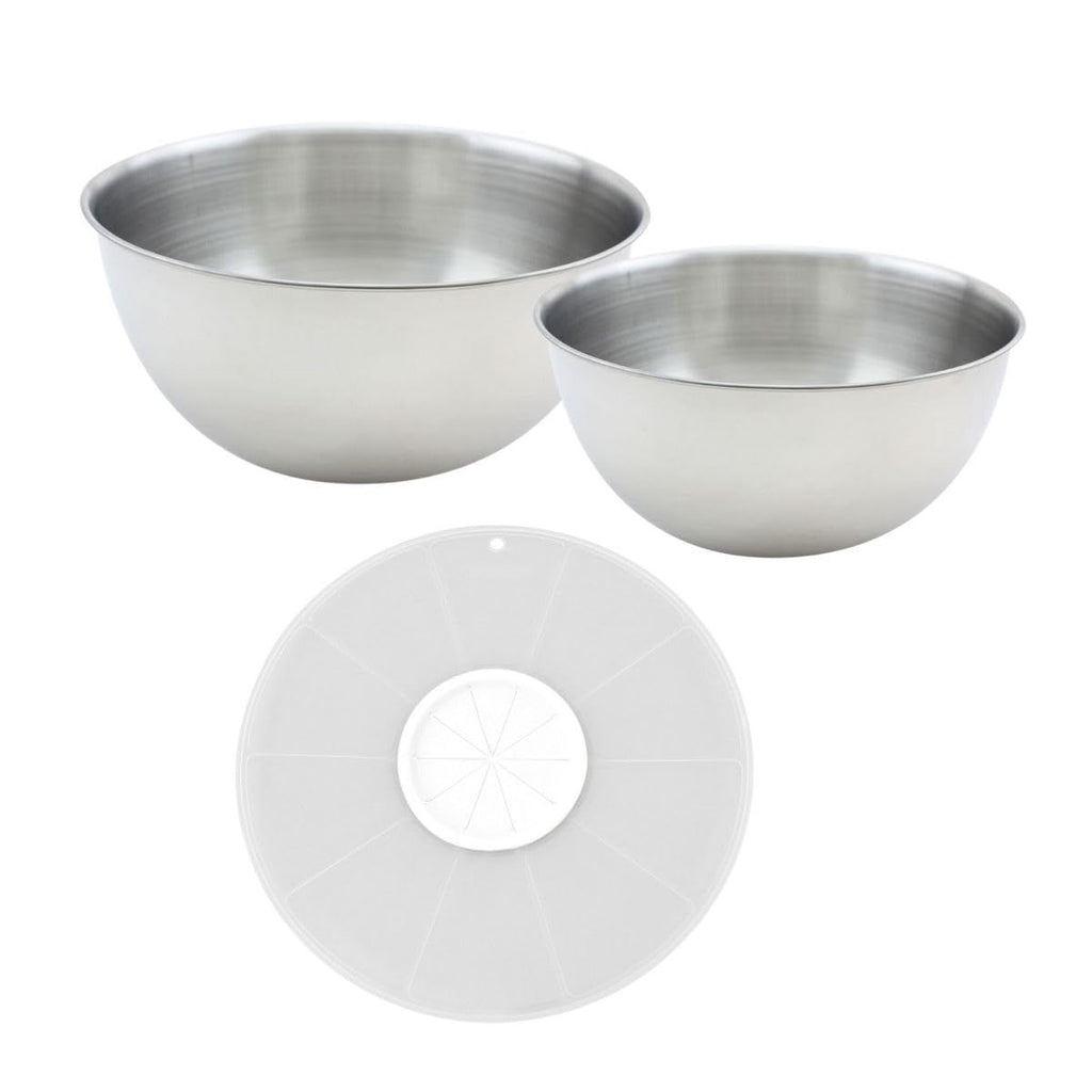 FACKELMANN Set of 2 Mixing Bowls with Splash Guard Lids - Basic - 25 and 20.5 cm