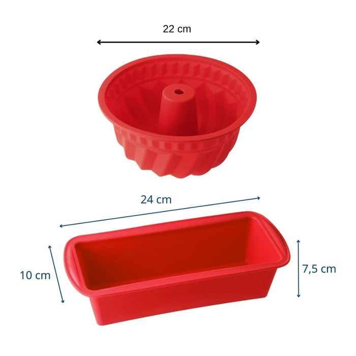 Moule a kougelhopf et moule a cakes en silicone - DR oeTKER - Flexxibel Love - Rouge