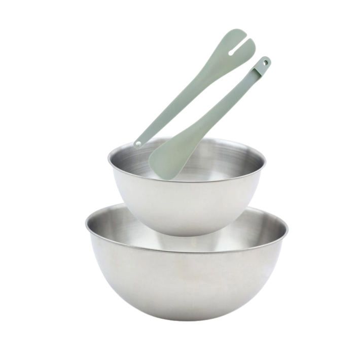 FACKELMANN Set of 2 Salad Bowls and Salad Servers - 20.5 and 25 cm